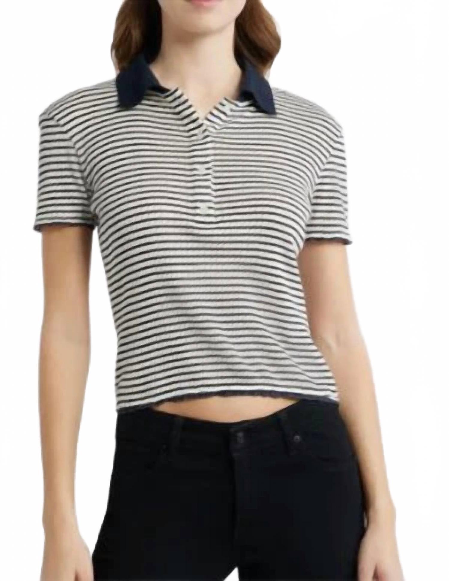 New Frame Pointelle Polo Shirt In Navy Multi